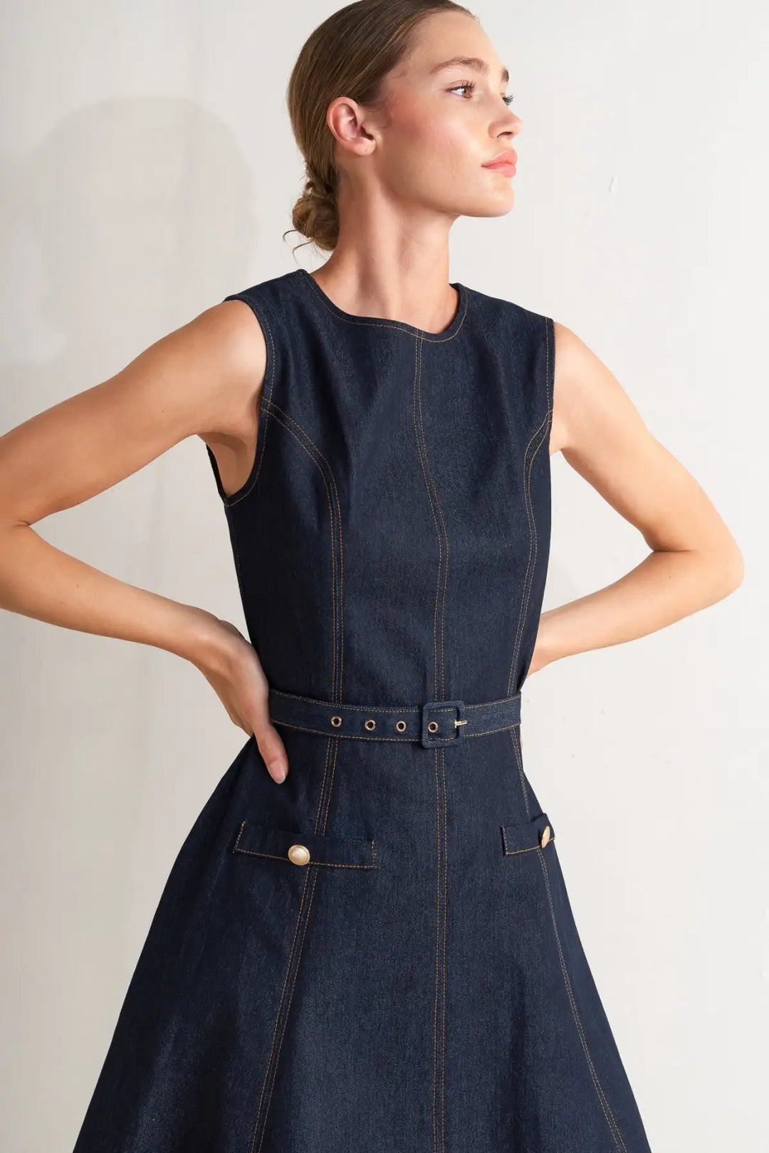 MODERN DARK DENIM MIDI DRESS - DRESSES
