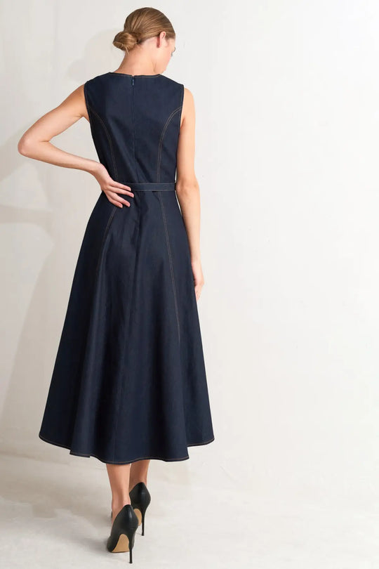 MODERN DARK DENIM MIDI DRESS - DRESSES