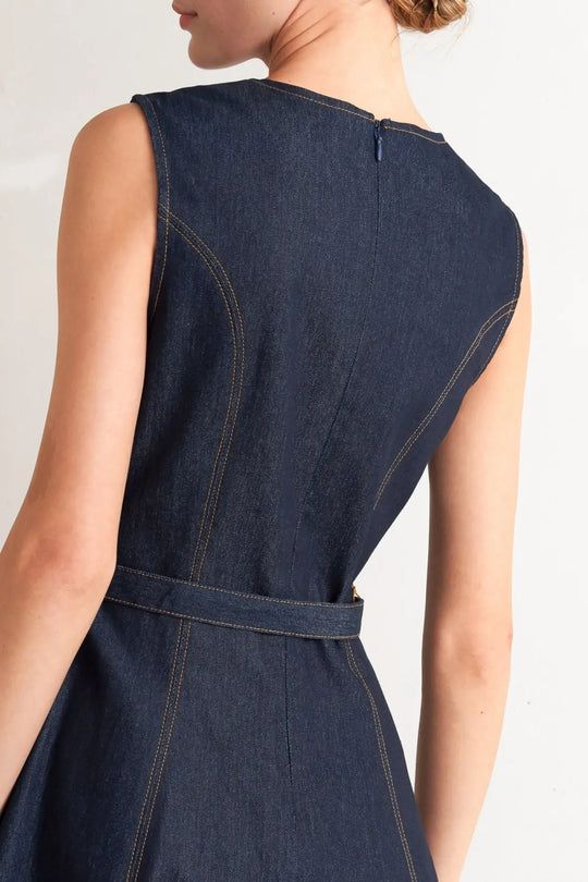 MODERN DARK DENIM MIDI DRESS - DRESSES