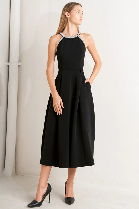 GALAXY CHARM WOVEN MIDI DRESS - DRESSES