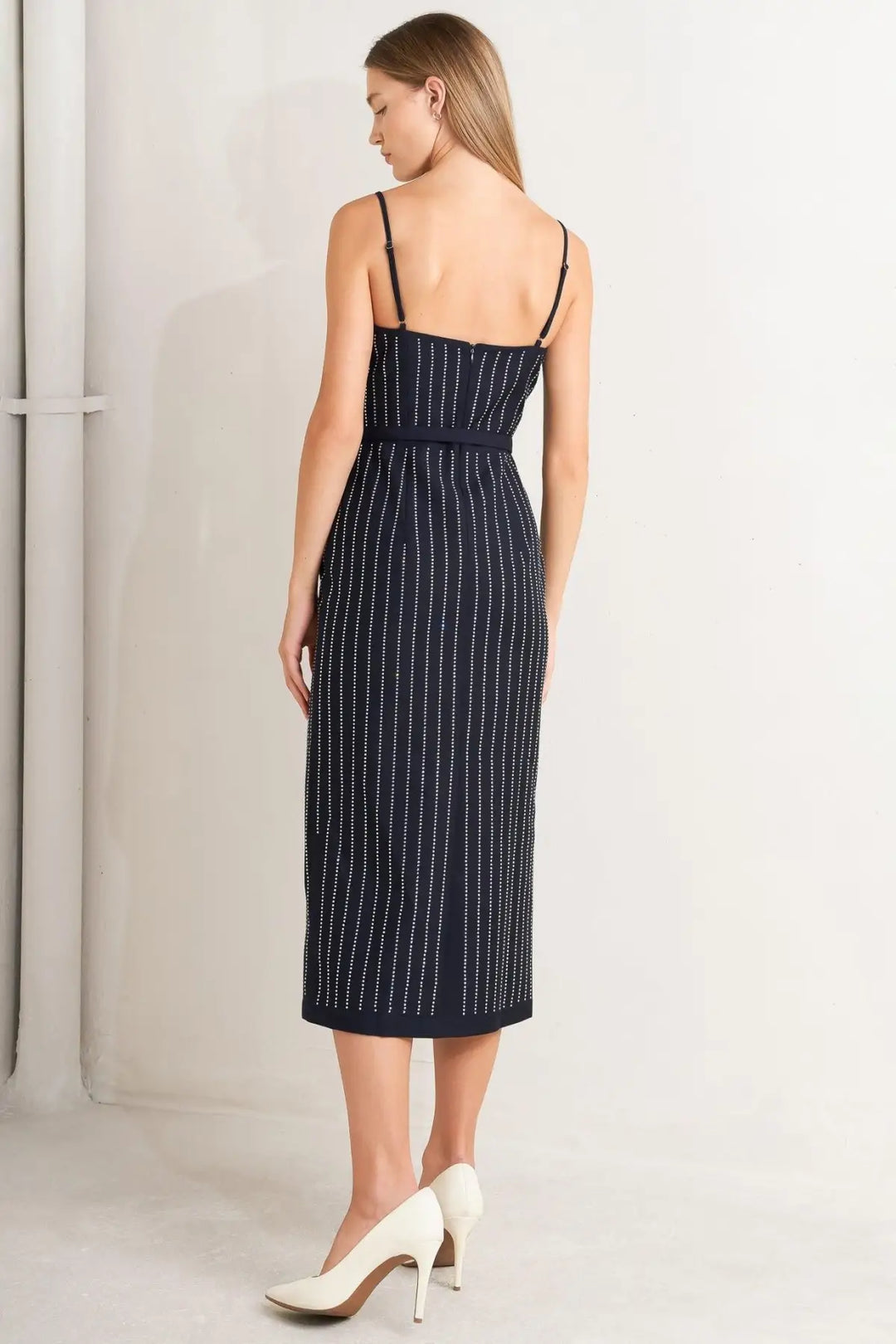 VERTICAL GRACE WOVEN MIDI DRESS