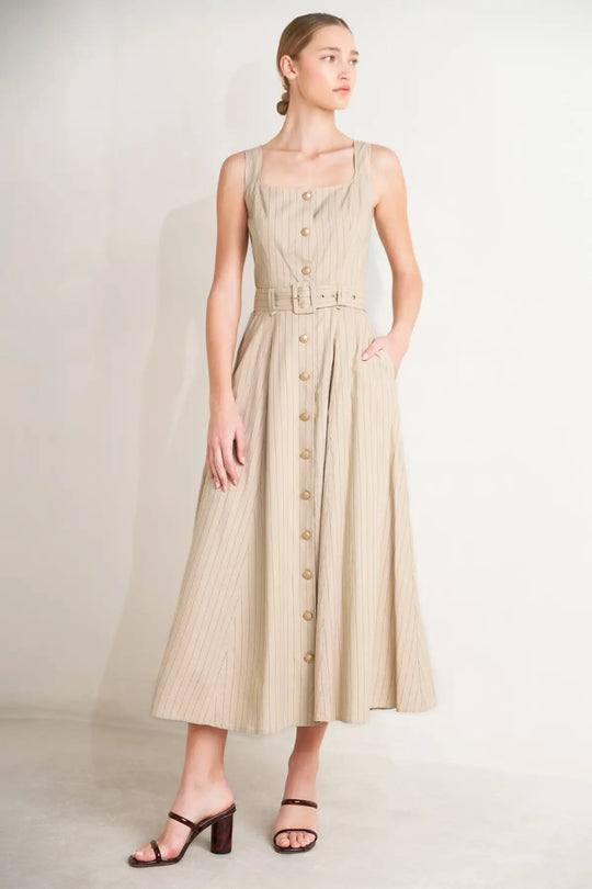 TAILORED IN SUNLIGHT WOVEN MIDI DRESS - DRESSES