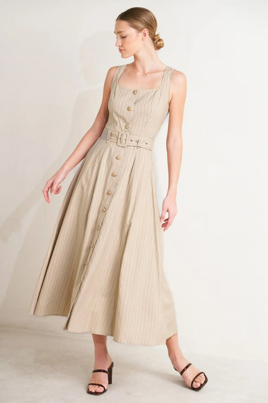 TAILORED IN SUNLIGHT WOVEN MIDI DRESS - DRESSES