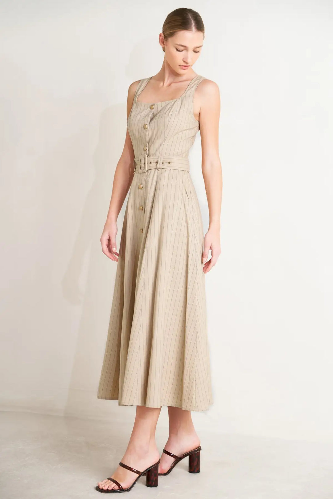 TAILORED IN SUNLIGHT WOVEN MIDI DRESS - DRESSES