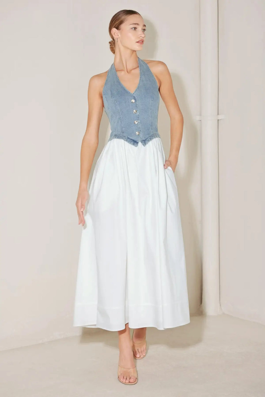 CITY TO COAST WOVEN MIDI DRESS - DRESSES