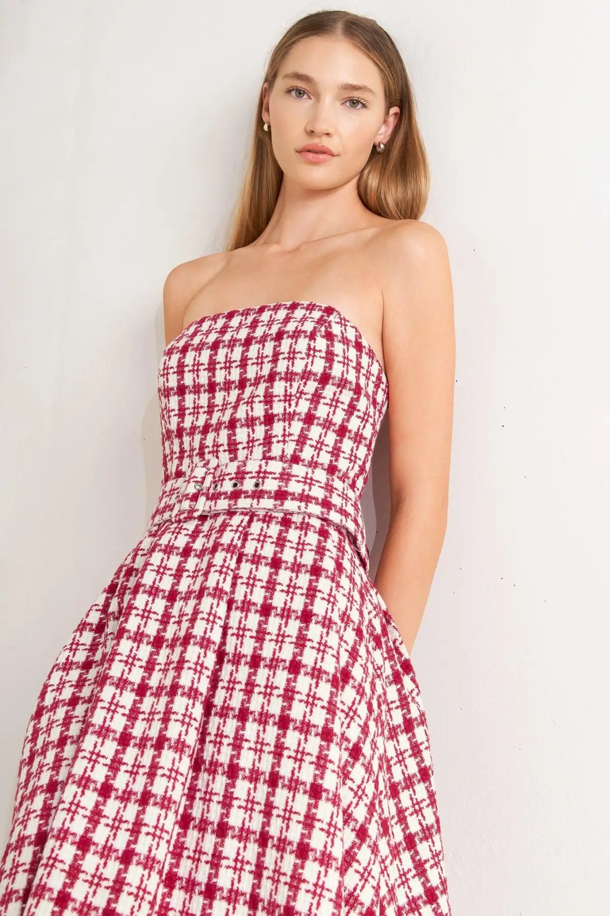 CHERRY CHECK TWEED MINI DRESS - DRESSES