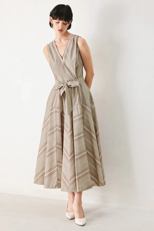 SWEET STRIPE WOVEN MIDI DRESS