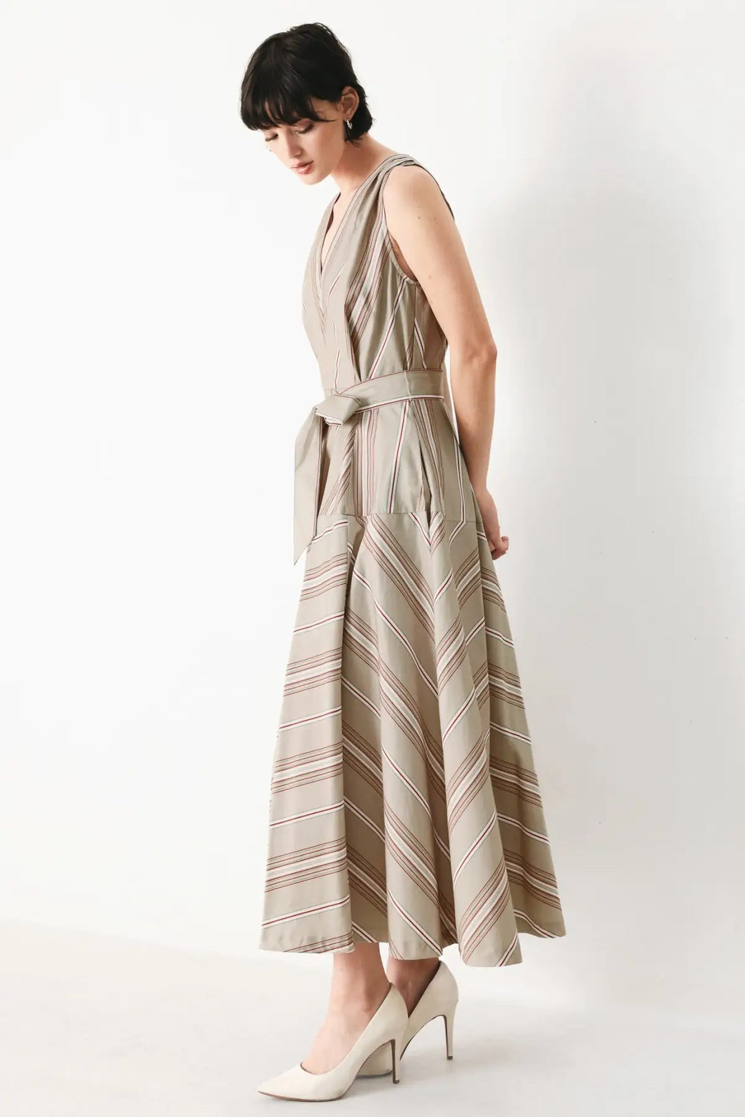 SWEET STRIPE WOVEN MIDI DRESS