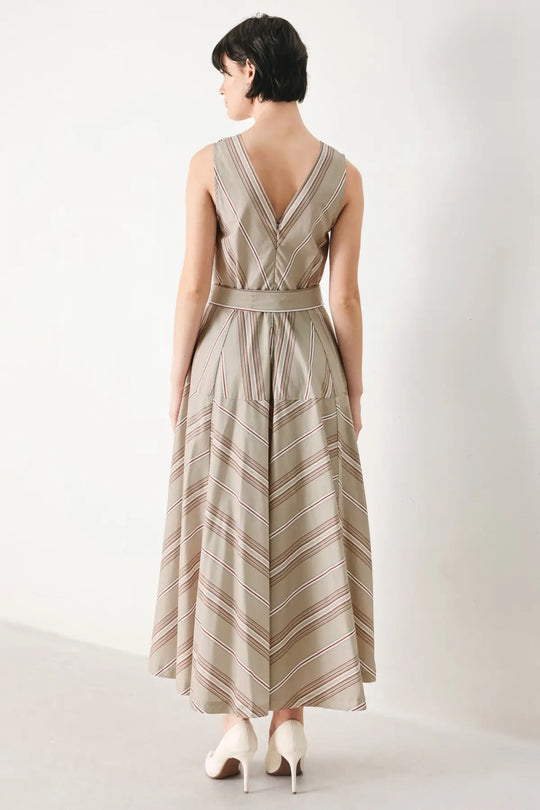 SWEET STRIPE WOVEN MIDI DRESS