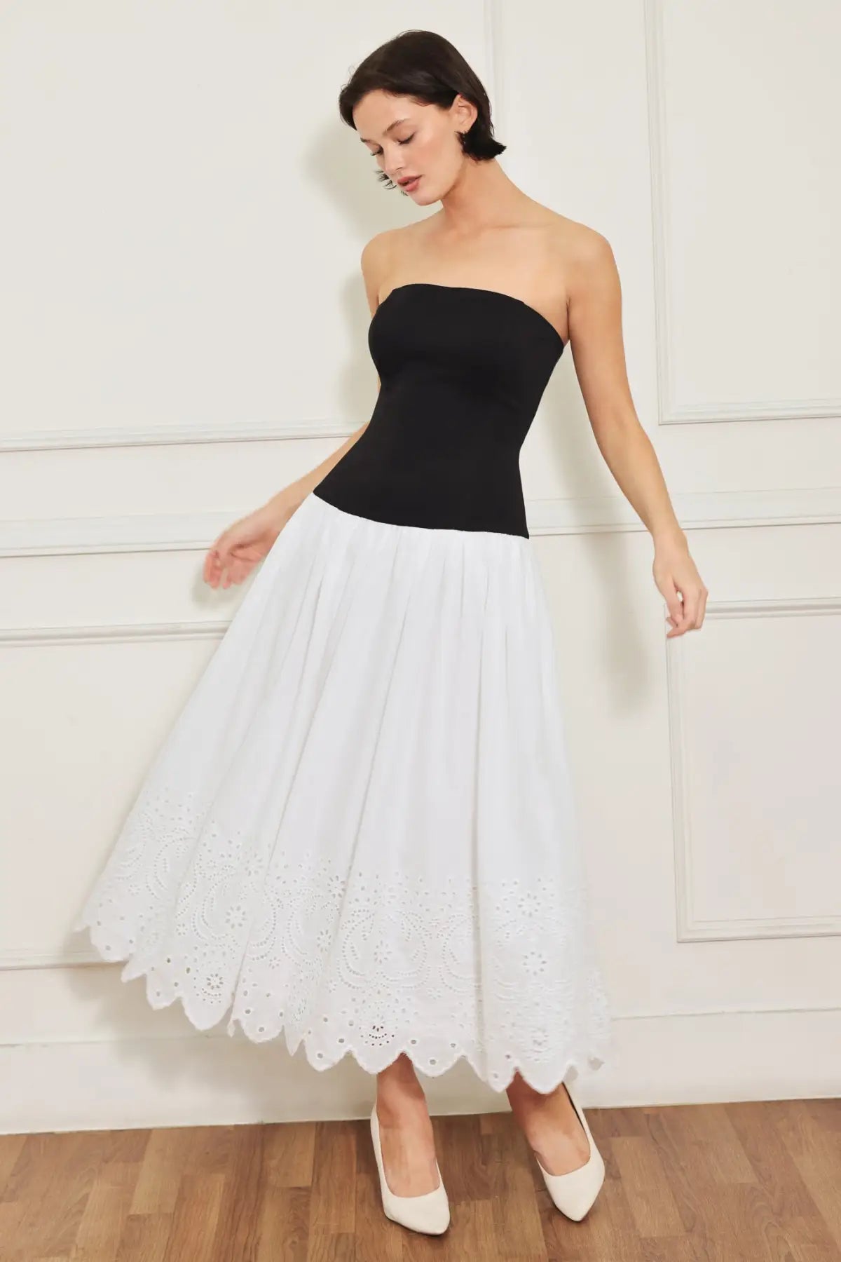SOFT SPOKEN BEAUTY KNIT WOVEN MIDI DRESS - DRESSES