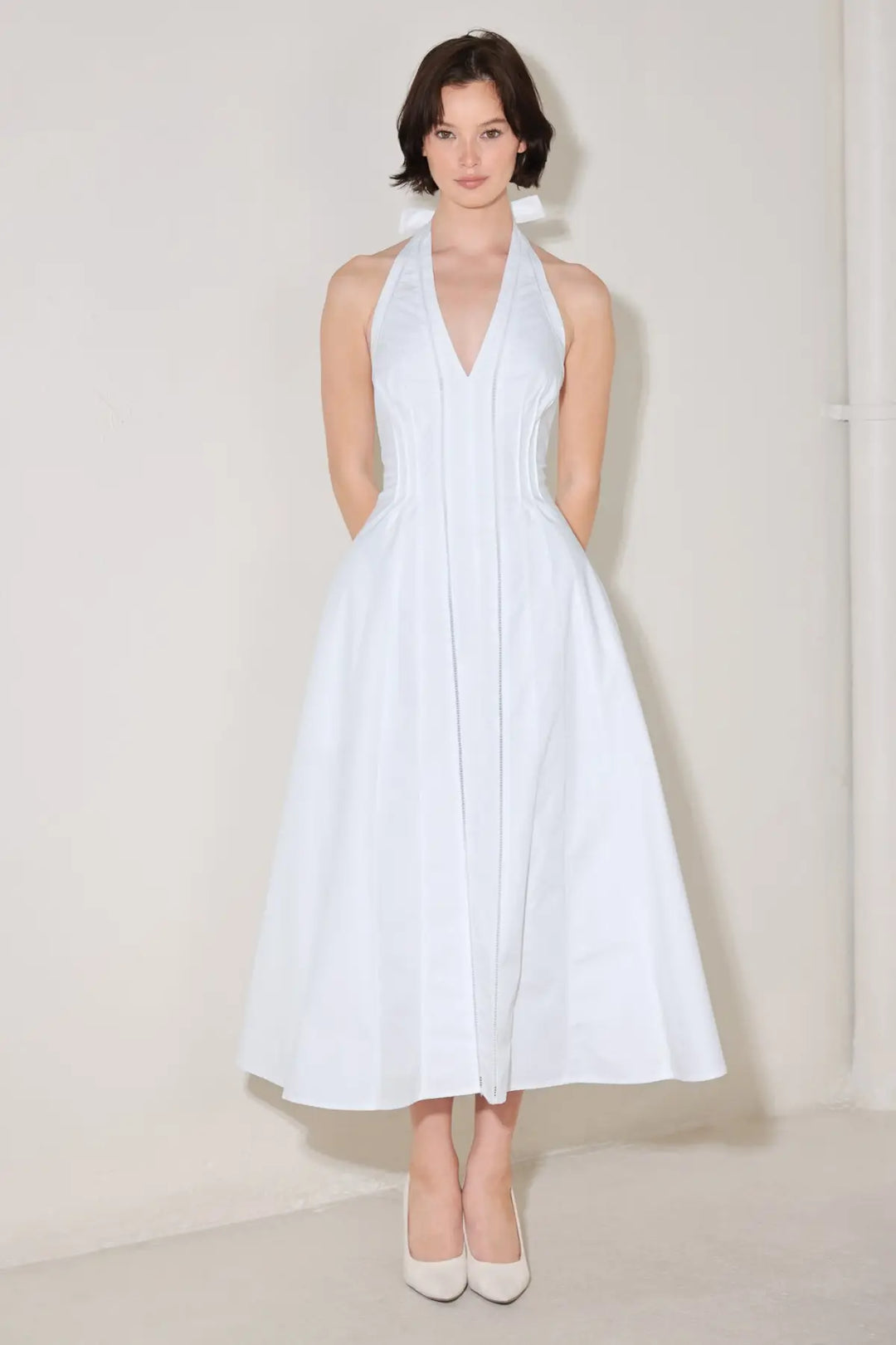 POWDER SKY HALTER WOVEN MIDI DRESS - DRESSES