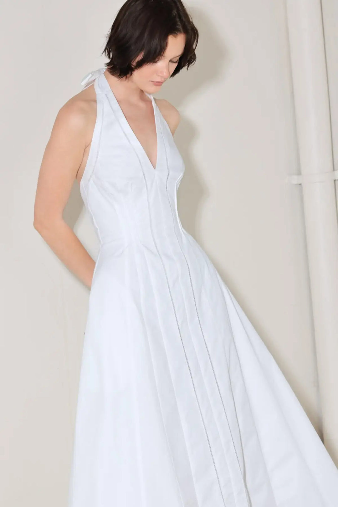 POWDER SKY HALTER WOVEN MIDI DRESS - DRESSES