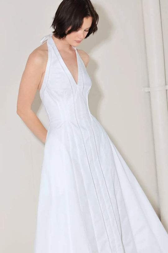 POWDER SKY HALTER WOVEN MIDI DRESS - DRESSES