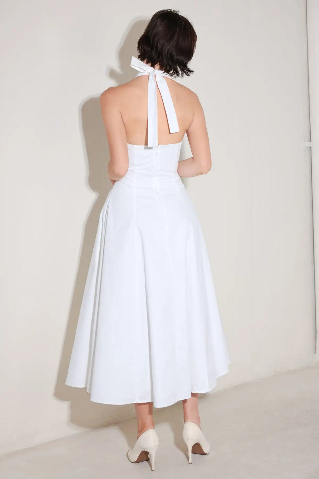 POWDER SKY HALTER WOVEN MIDI DRESS - DRESSES