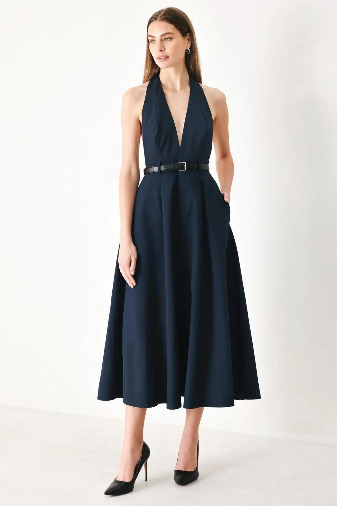 MIDNIGHT FORM WOVEN MIDI DRESS - DRESSES