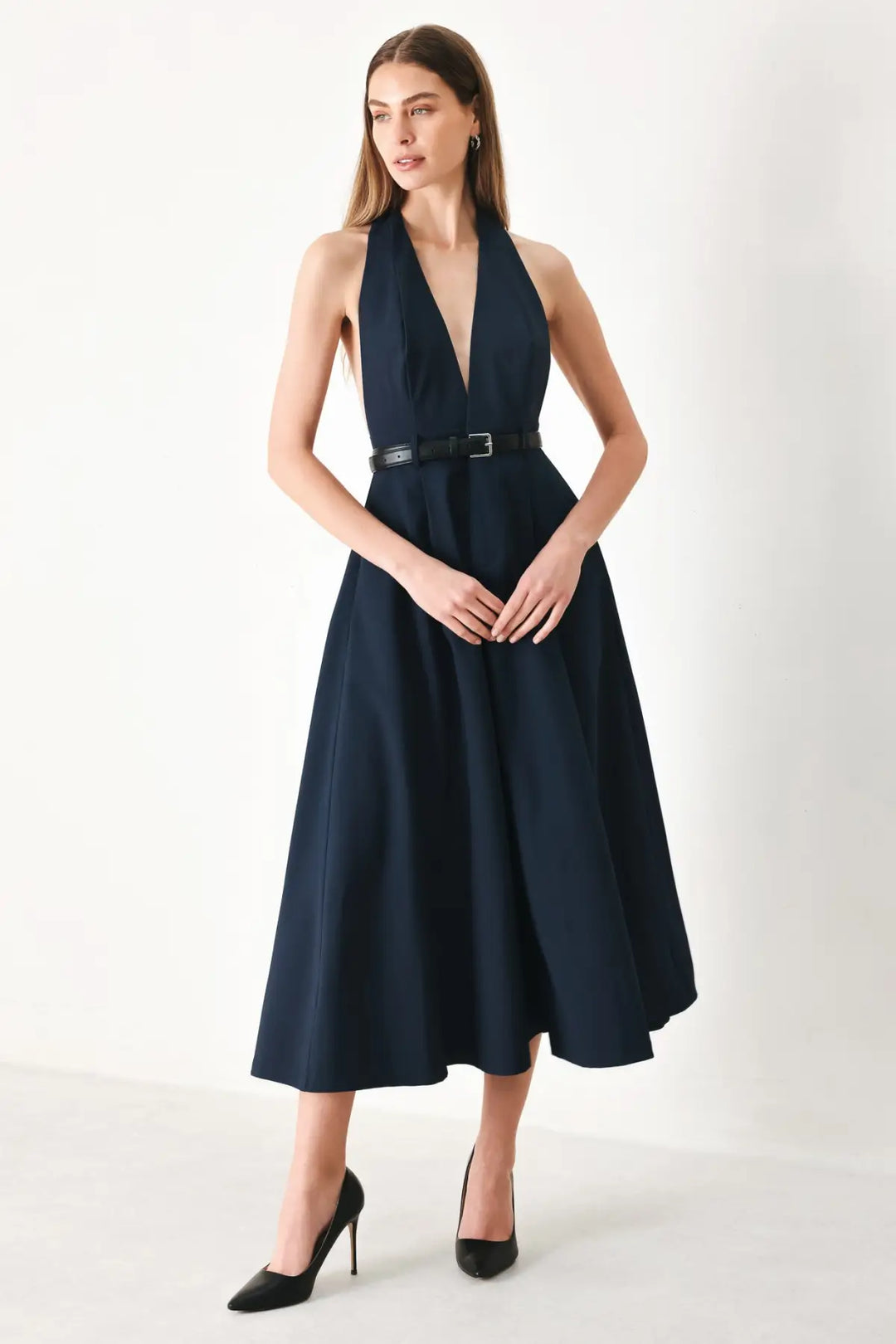 MIDNIGHT FORM WOVEN MIDI DRESS - DRESSES