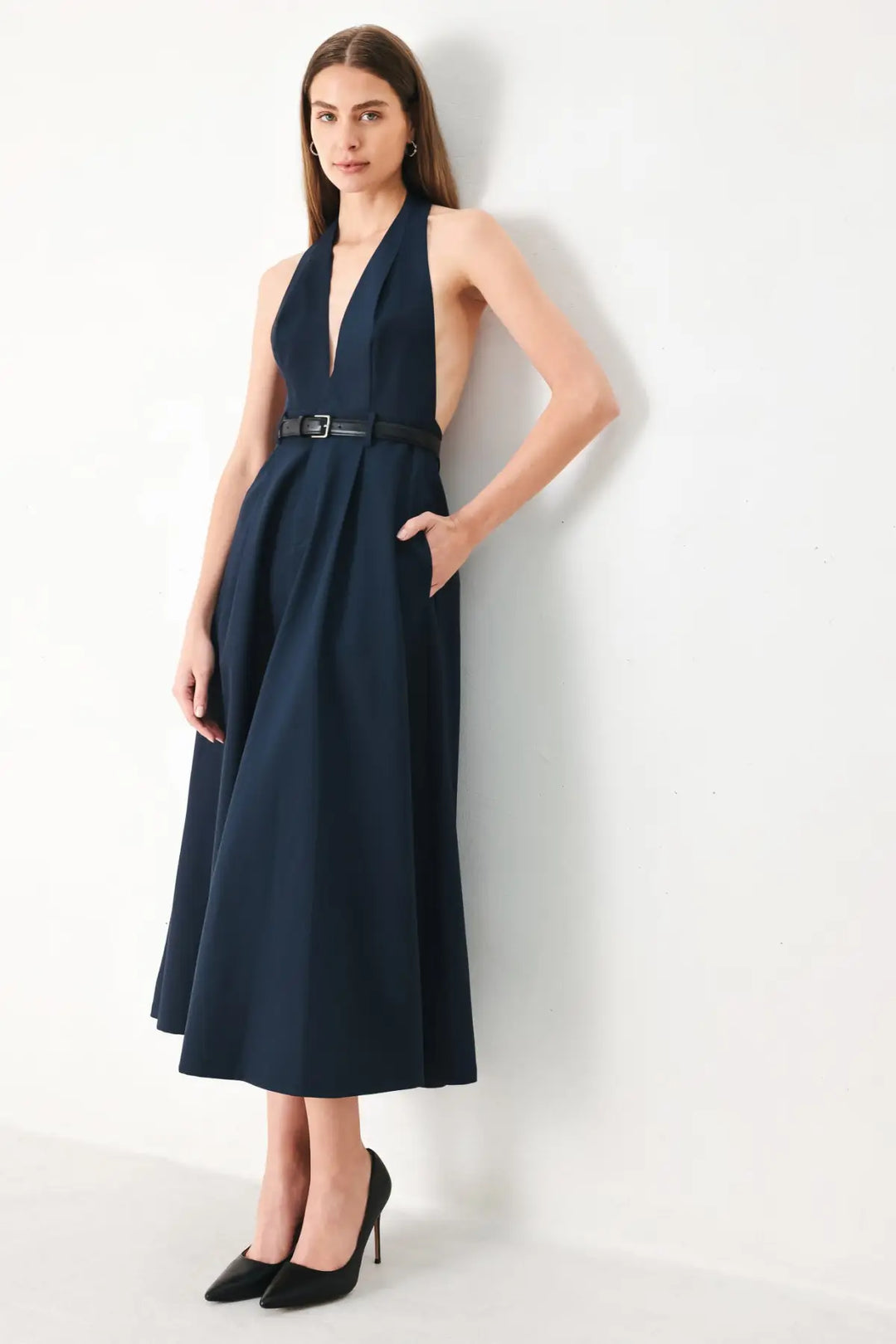 MIDNIGHT FORM WOVEN MIDI DRESS - DRESSES