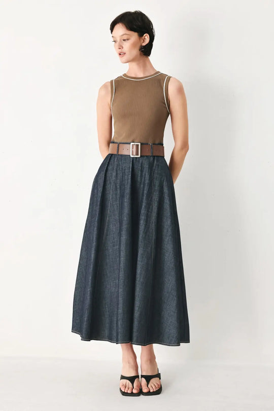 ESPRESSO HOUR DENIM COMBINATION MIDI DRESS - DRESSES