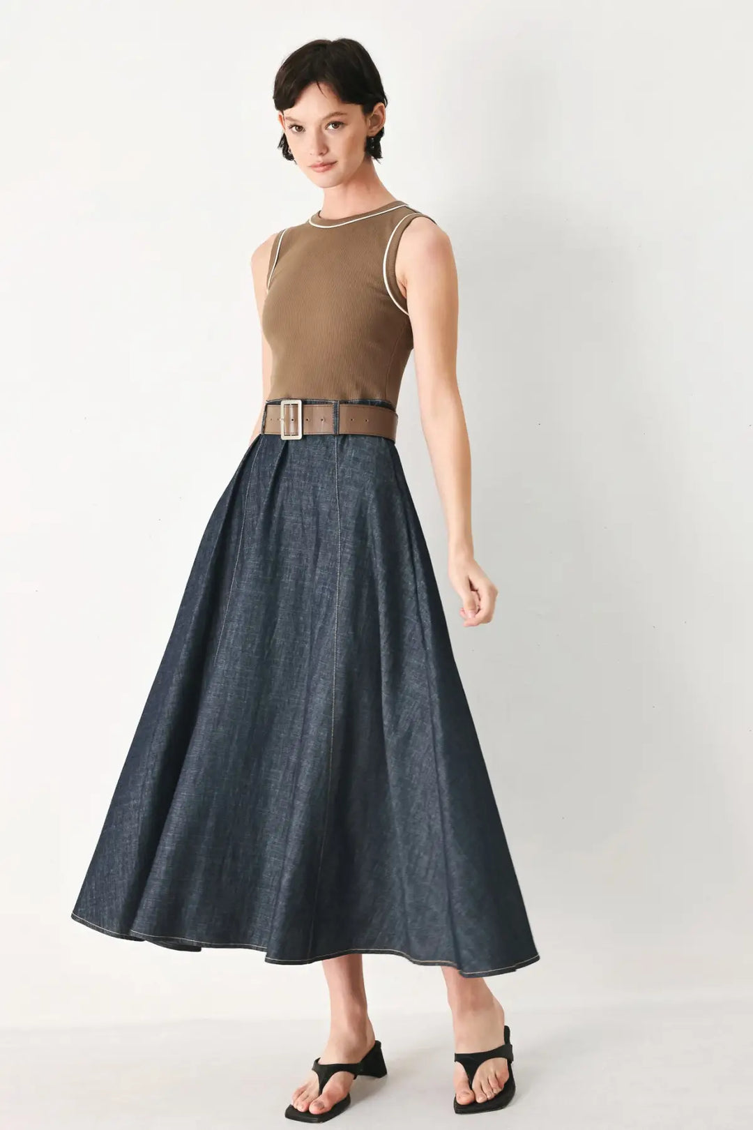 ESPRESSO HOUR DENIM COMBINATION MIDI DRESS - DRESSES