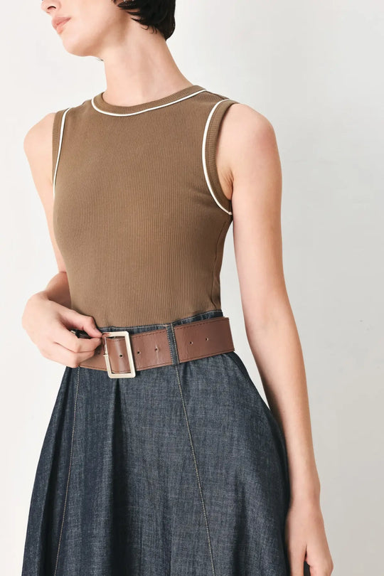ESPRESSO HOUR DENIM COMBINATION MIDI DRESS - DRESSES