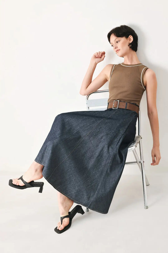 ESPRESSO HOUR DENIM COMBINATION MIDI DRESS - DRESSES