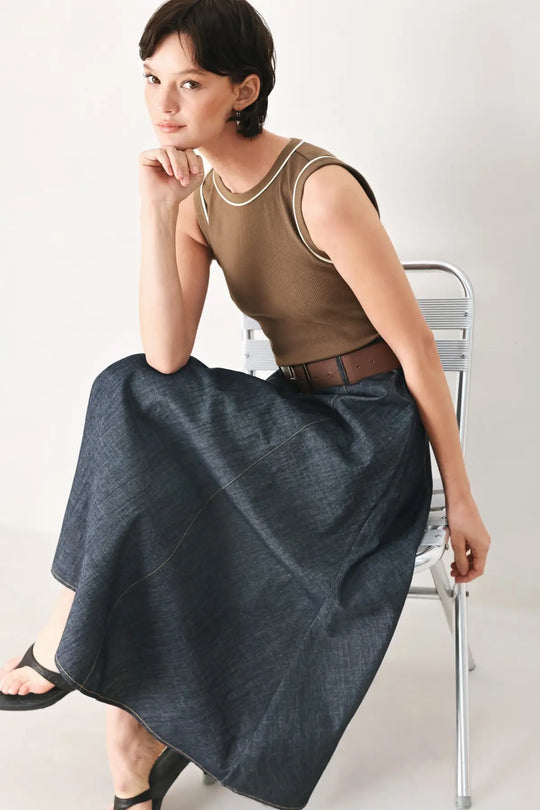 ESPRESSO HOUR DENIM COMBINATION MIDI DRESS - DRESSES