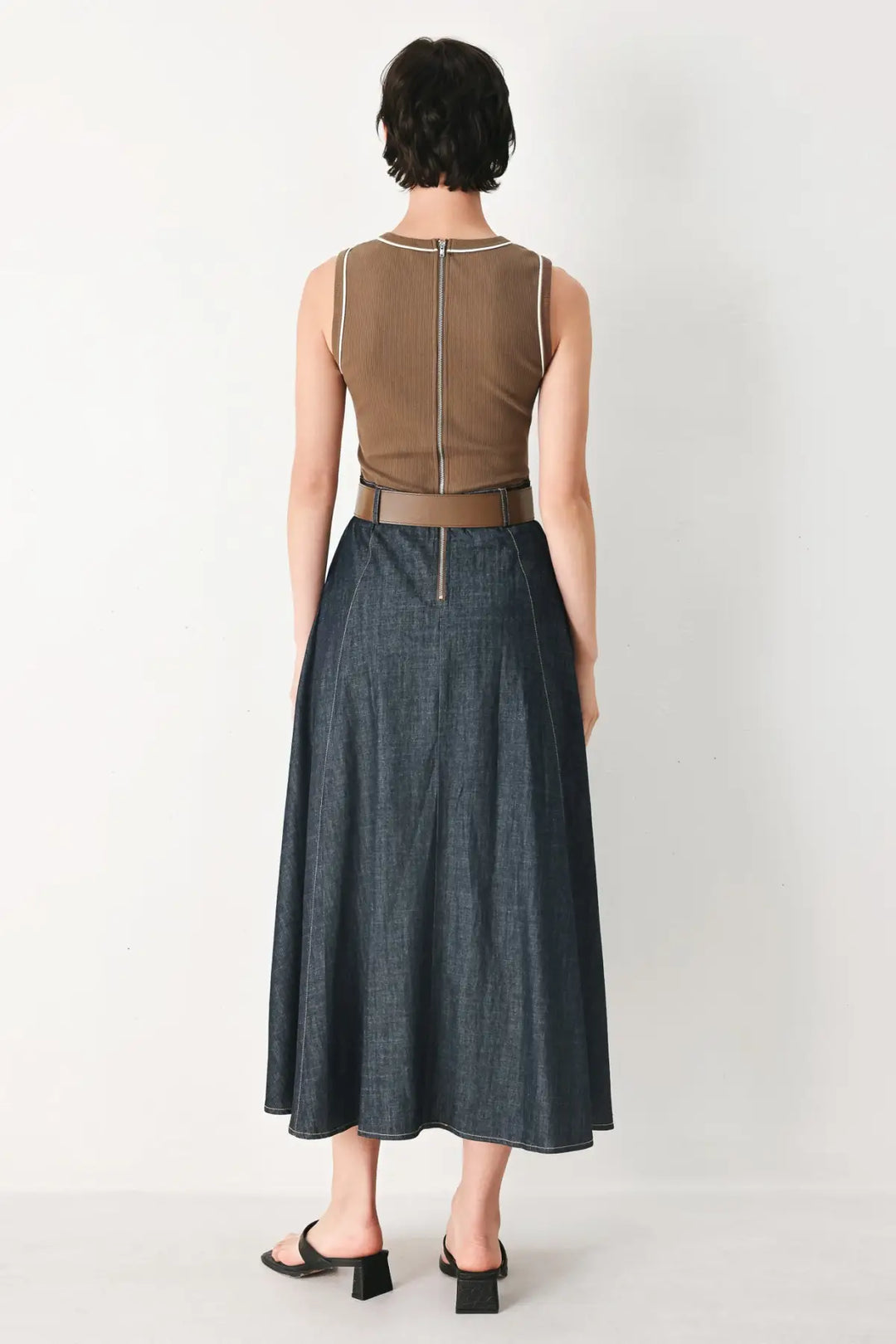 ESPRESSO HOUR DENIM COMBINATION MIDI DRESS - DRESSES