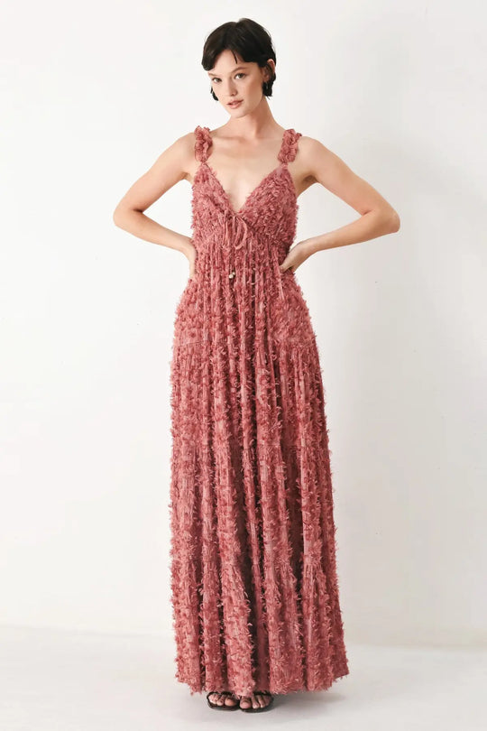 TWILIGHT ROSETTE WOVEN MAXI DRESS