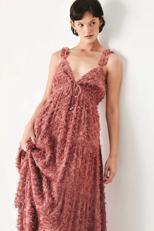 TWILIGHT ROSETTE WOVEN MAXI DRESS