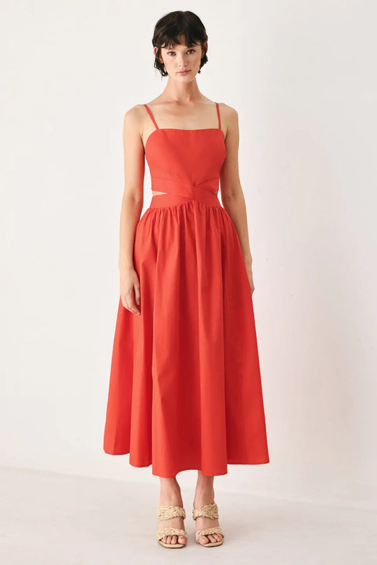 THE RIVIERA NIGHTS WOVEN MIDI DRESS - DRESSES