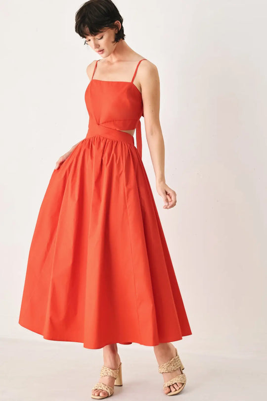 THE RIVIERA NIGHTS WOVEN MIDI DRESS - DRESSES