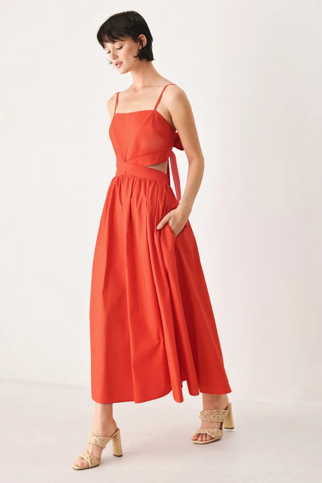 THE RIVIERA NIGHTS WOVEN MIDI DRESS - DRESSES