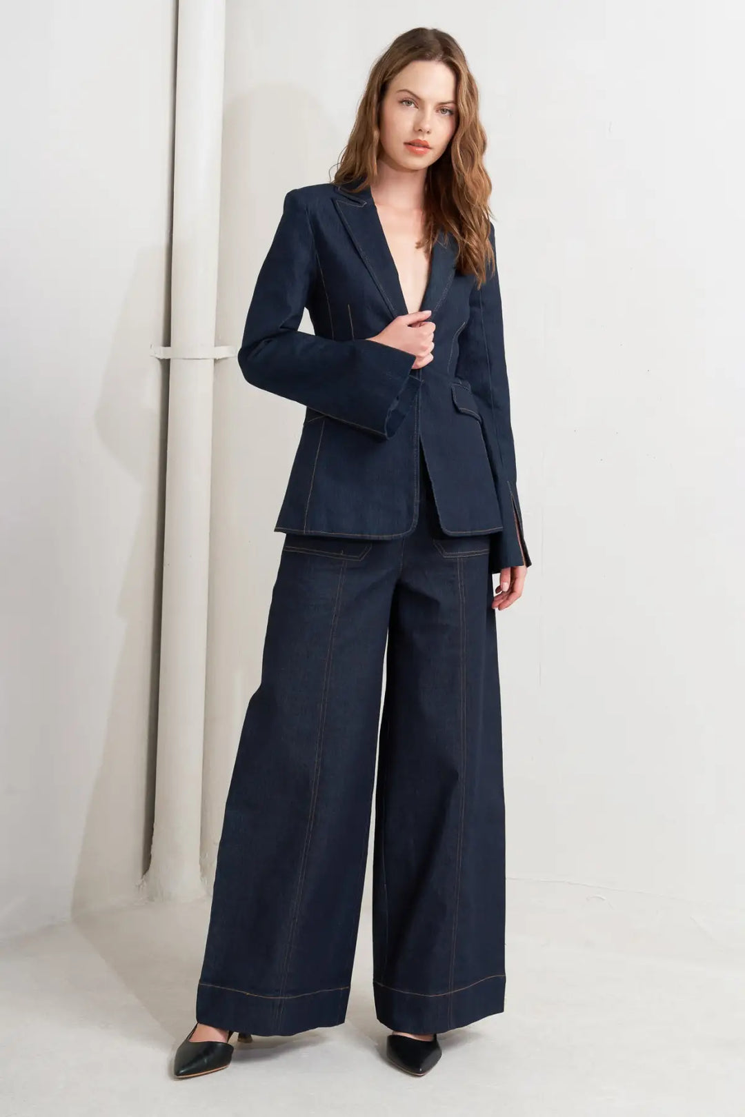 URBAN PANEL DENIM BLAZER - TOPS