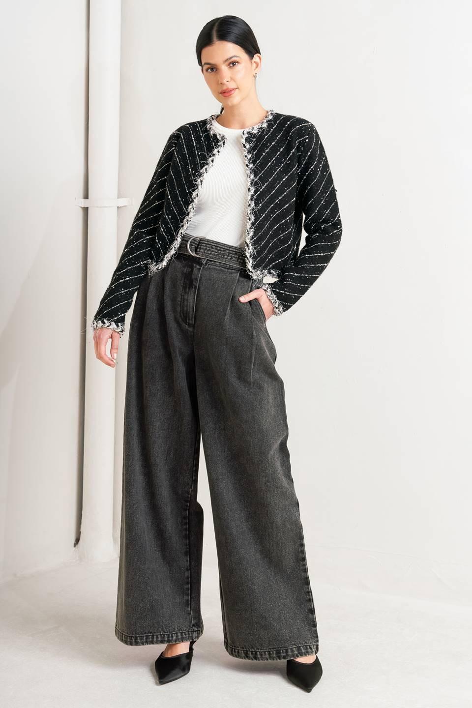 NOIR LINEAR SWEATER KNIT JACKET - MELISSA JEAN