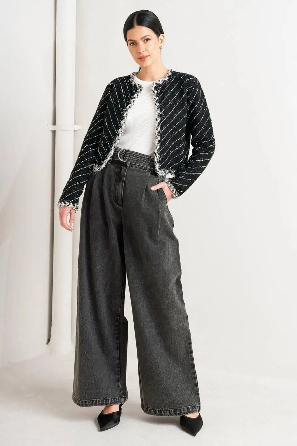 NOIR LINEAR SWEATER KNIT JACKET - MELISSA JEAN