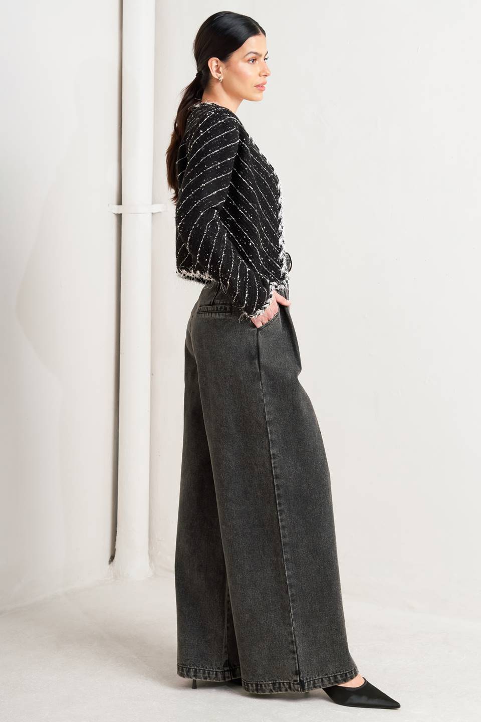 NOIR LINEAR SWEATER KNIT JACKET - MELISSA JEAN