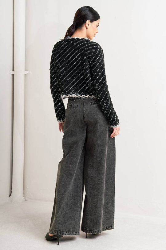 NOIR LINEAR SWEATER KNIT JACKET - MELISSA JEAN