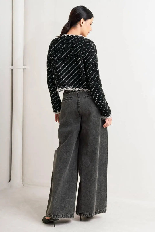 NOIR LINEAR SWEATER KNIT JACKET - MELISSA JEAN