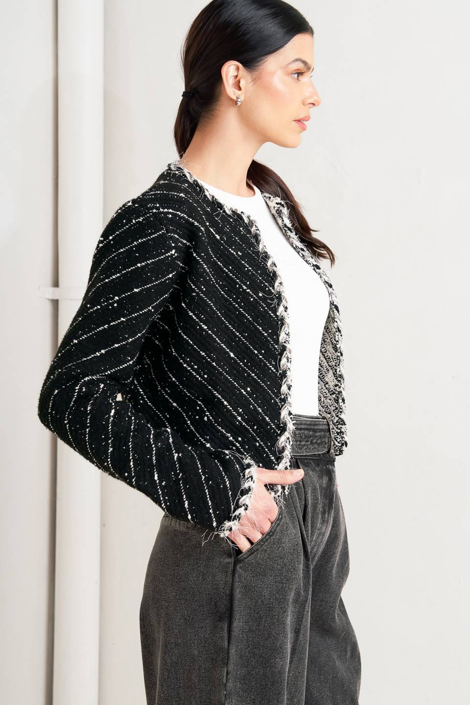 NOIR LINEAR SWEATER KNIT JACKET - MELISSA JEAN