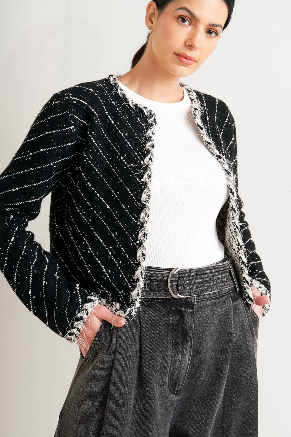NOIR LINEAR SWEATER KNIT JACKET - MELISSA JEAN