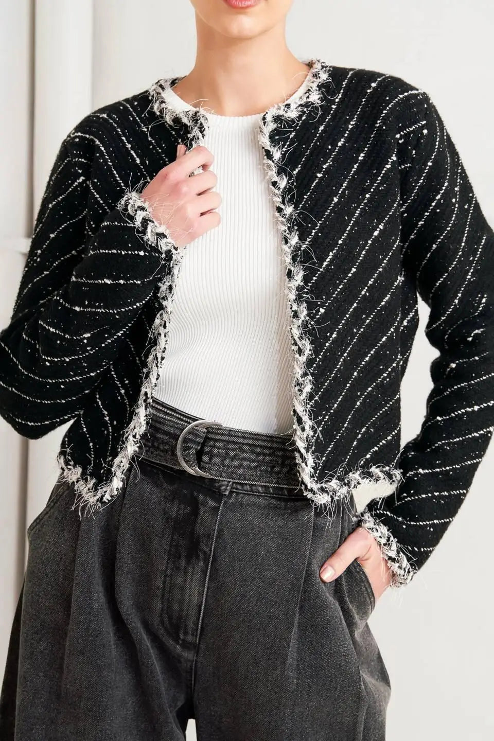 NOIR LINEAR SWEATER KNIT JACKET - MELISSA JEAN