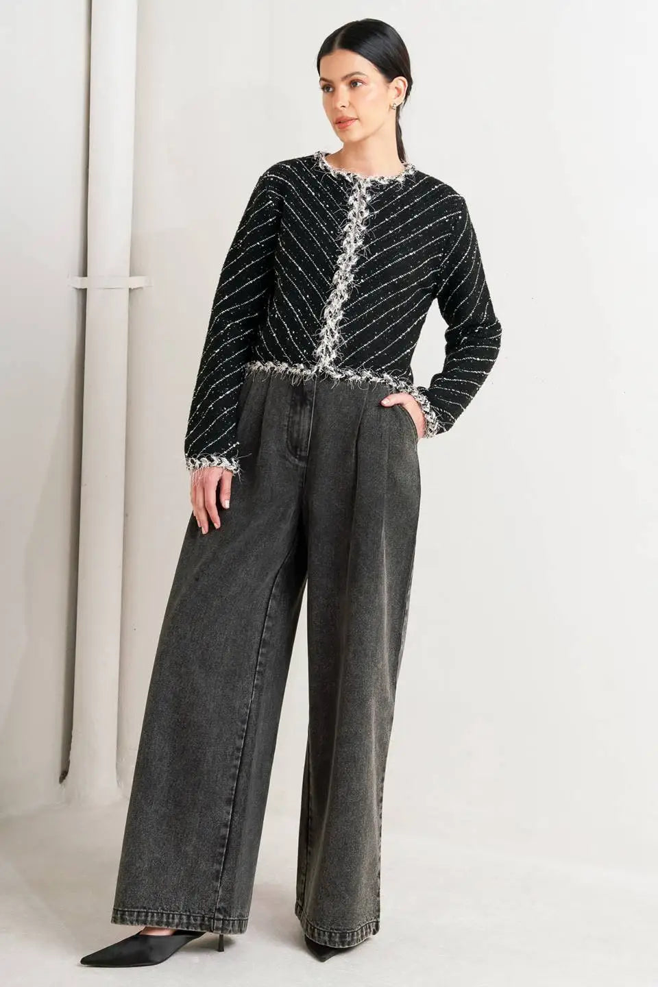 NOIR LINEAR SWEATER KNIT JACKET - JACKETS