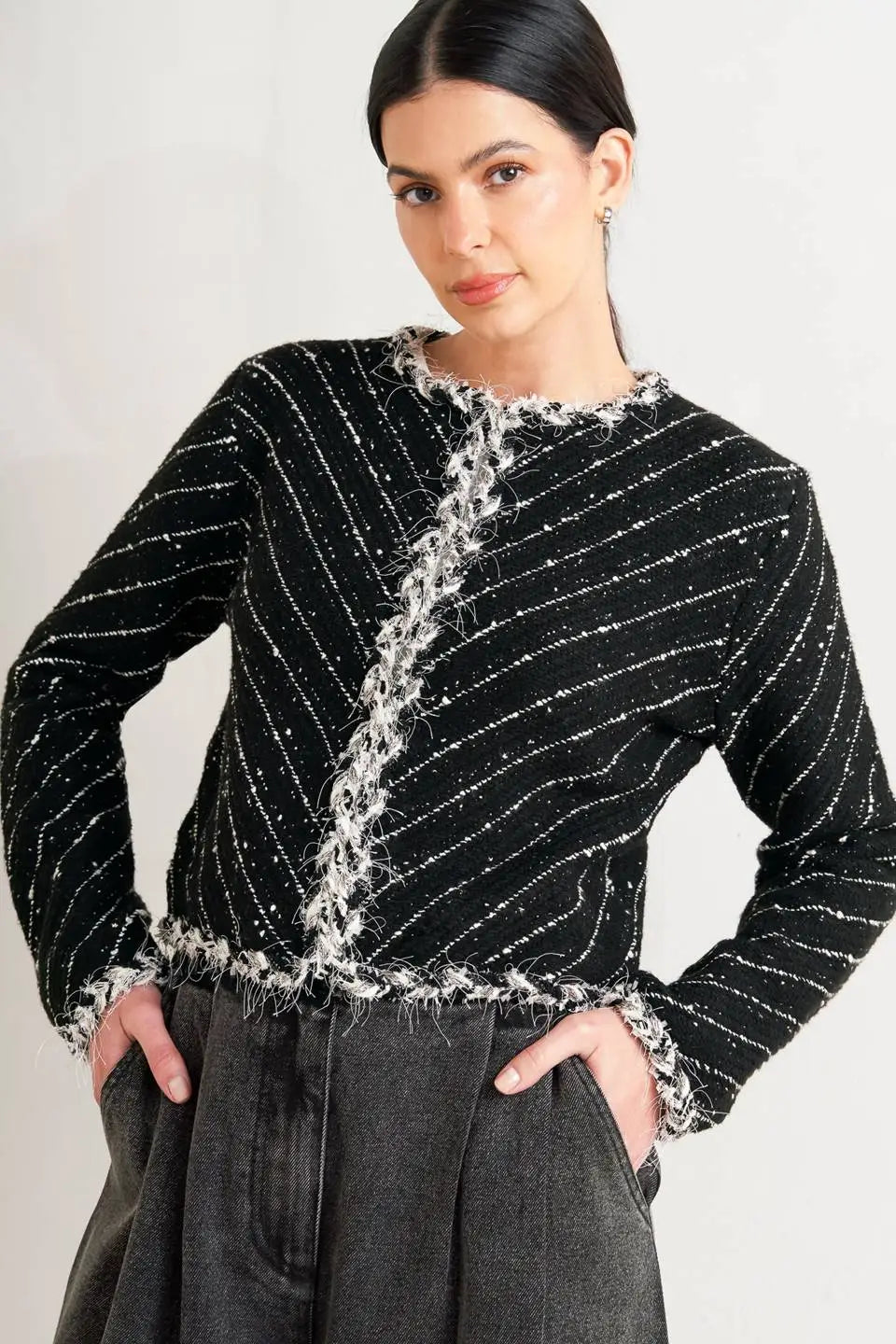 NOIR LINEAR SWEATER KNIT JACKET - JACKETS