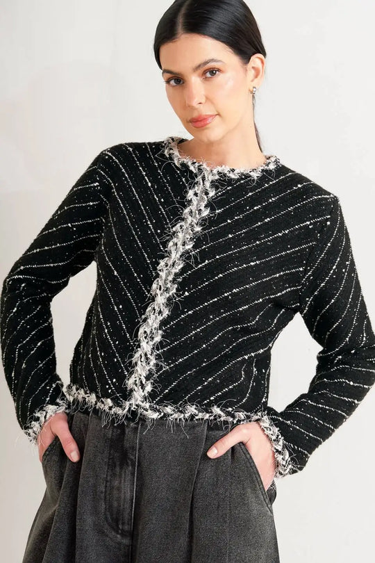NOIR LINEAR SWEATER KNIT JACKET - JACKETS