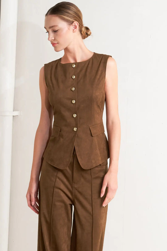 BROWN SUGAR FAUX SUEDE VEST - VEST