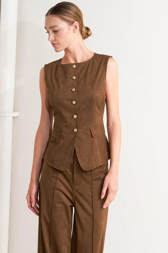 BROWN SUGAR FAUX SUEDE VEST - MELISSA JEAN
