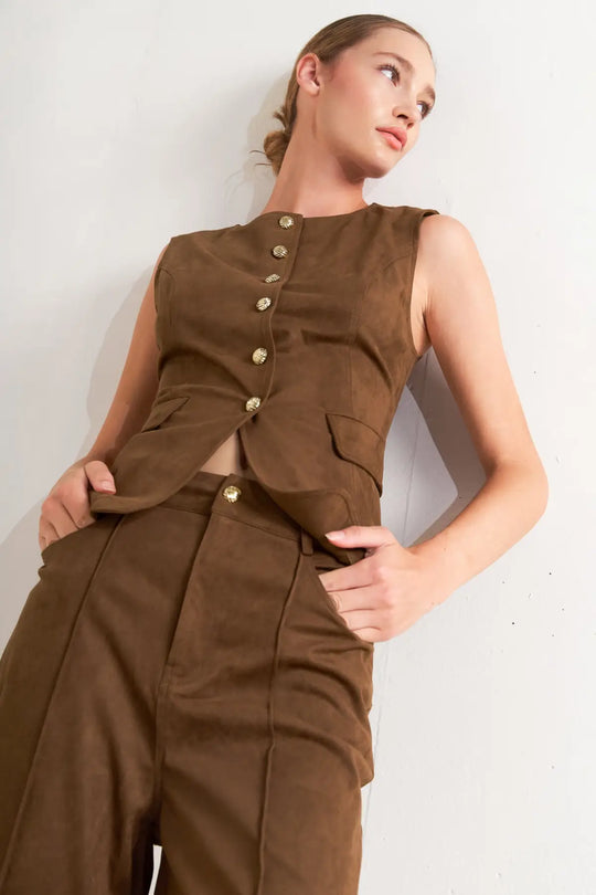 BROWN SUGAR FAUX SUEDE VEST - VEST