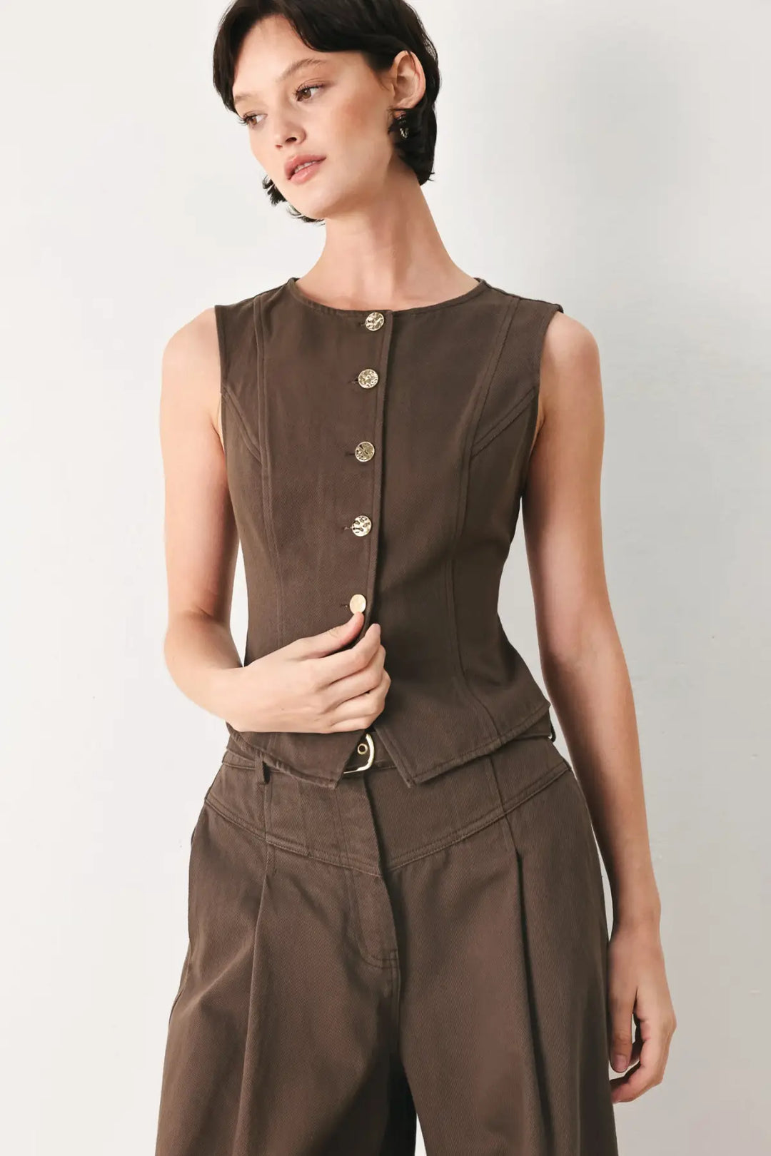 BROWN SUGAR STATEMENT WOVEN VEST - TOPS