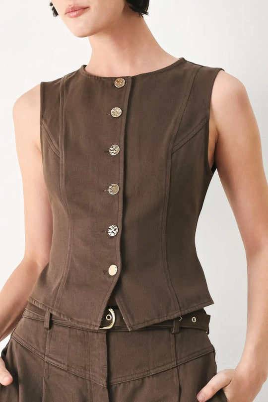 BROWN SUGAR STATEMENT WOVEN VEST - TOPS