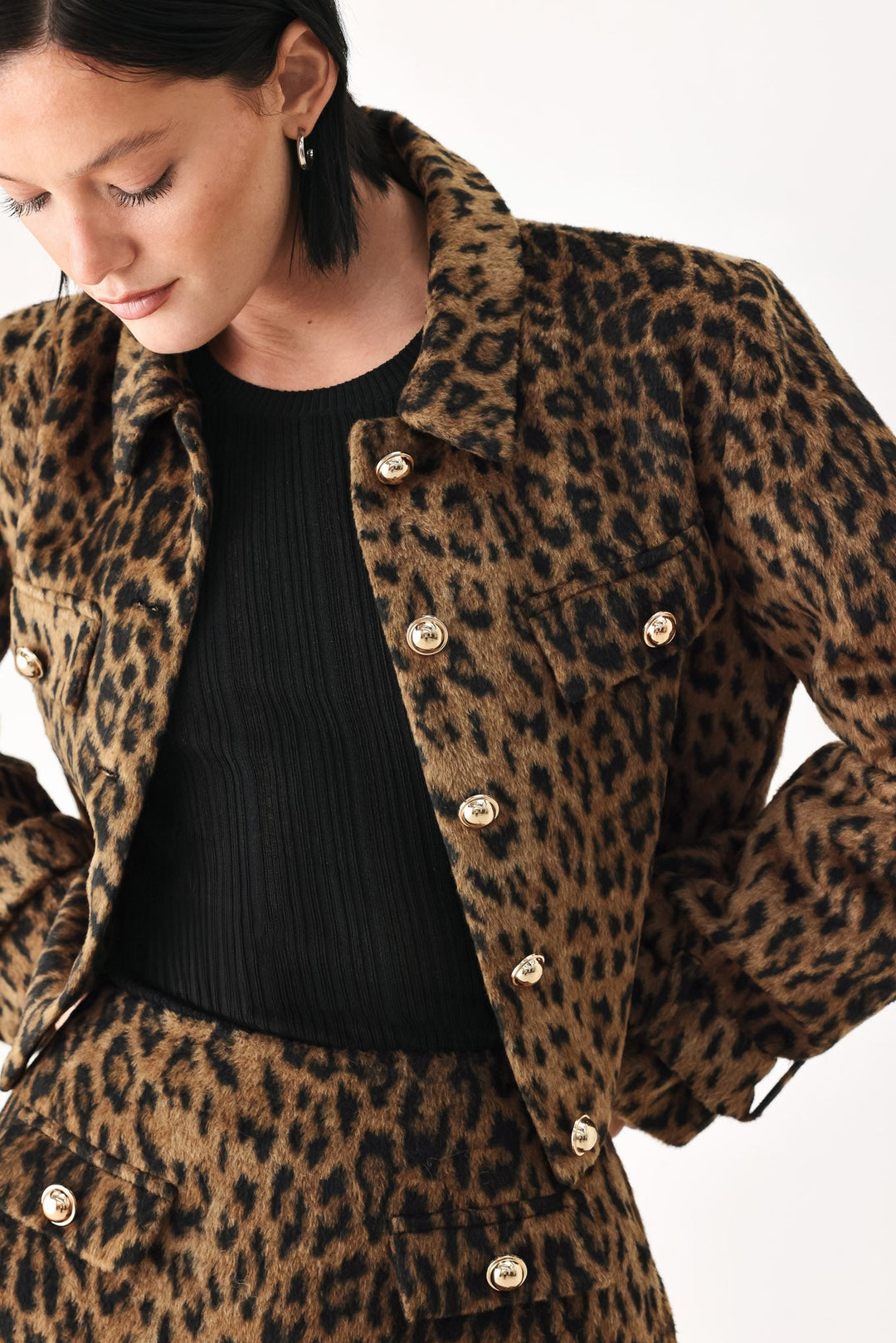 HERITAGE EDGE BROWN/BLACK WOOL-BLEND CROPPED JACKET